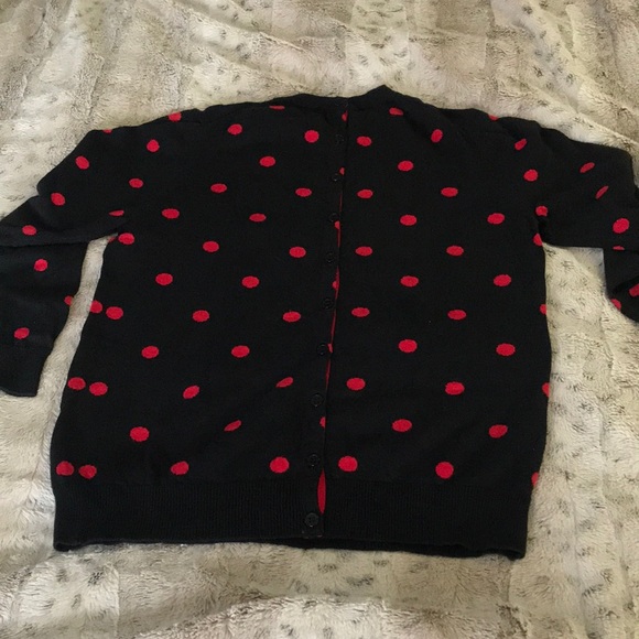 red & black polka dots M L 3/4 sleeve knit sweater size 1 Joan vass - Picture 3 of 4